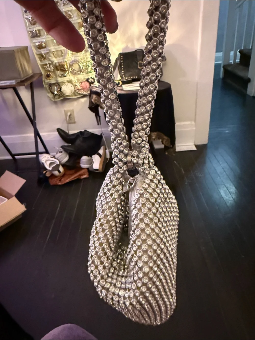 Crystal-Studded Evening Bag - Silver